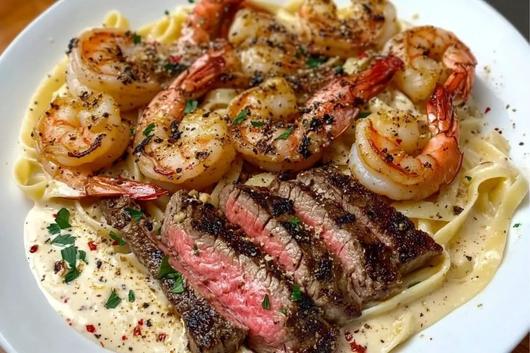 Cajun Shrimp and Steak Alfredo Pasta Recipe