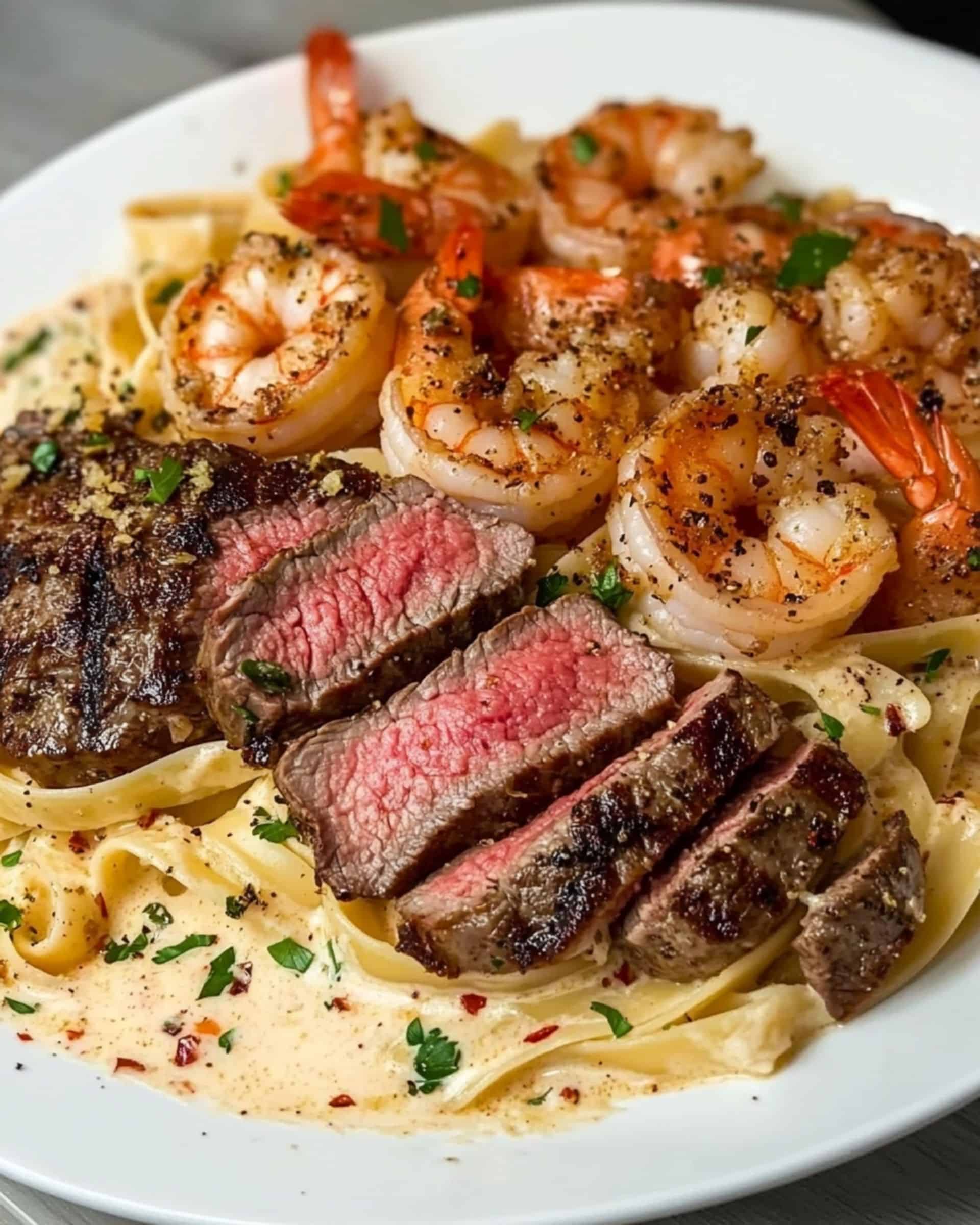 Cajun Shrimp and Steak Alfredo Pasta Recipe
