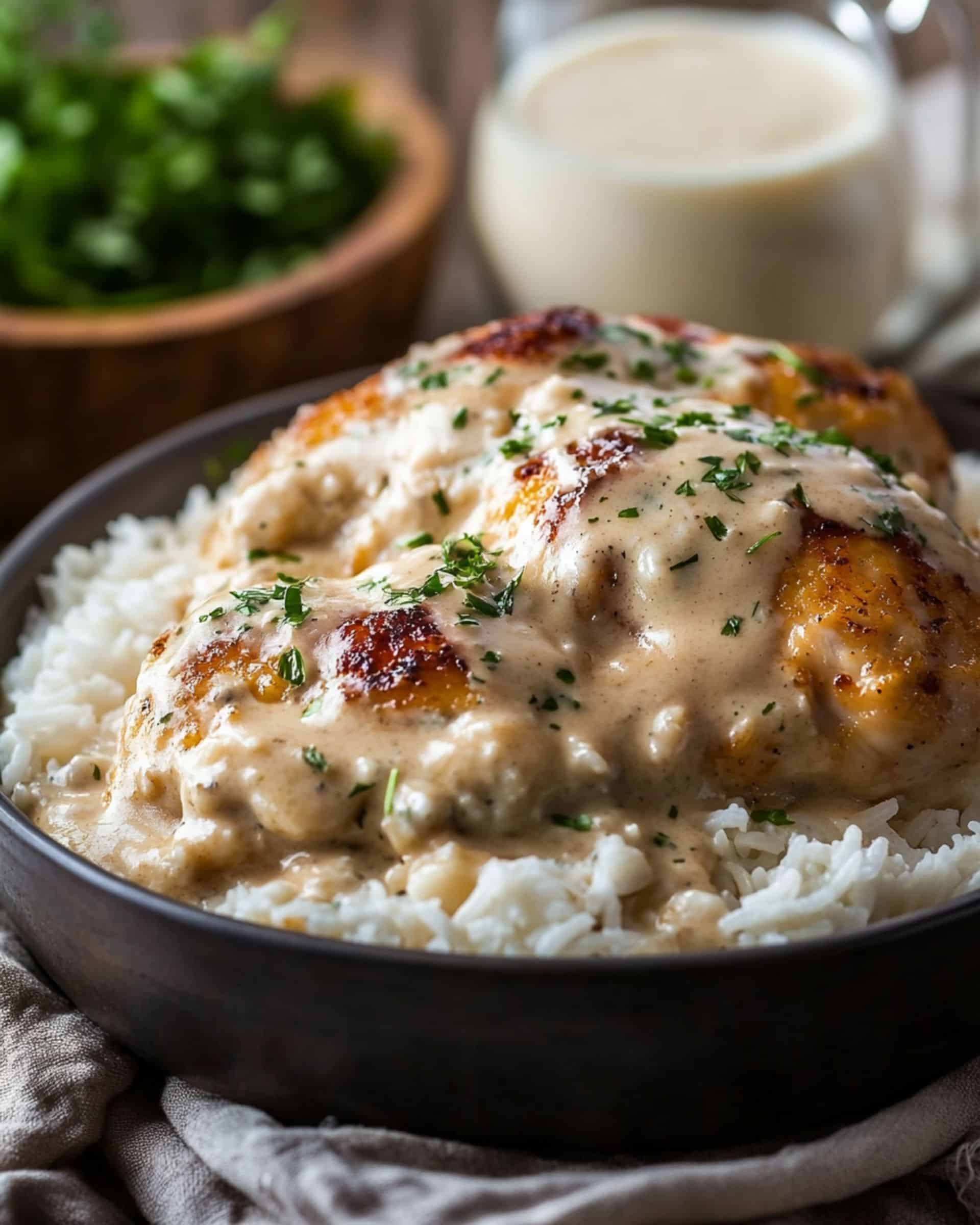Creamy Smothered Chicken and Rice recipe