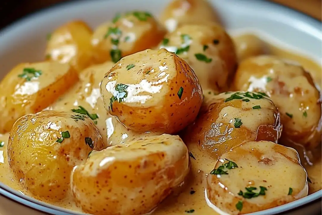 Easy Creamy Garlic Sauce Baby Potatoes recipe