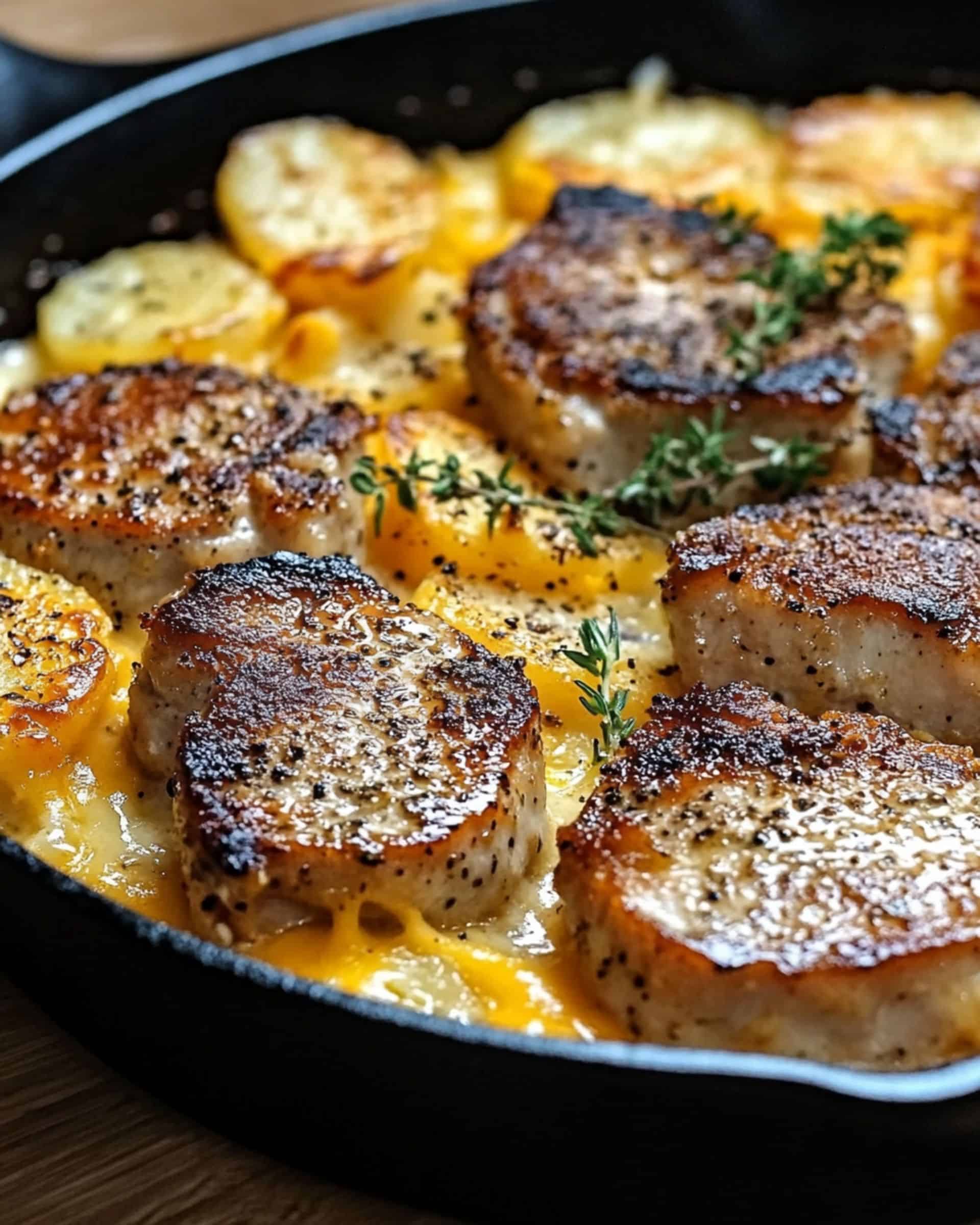 Garlic Parmesan Pork Chops with Cheesy Scalloped Potatoes Recipe