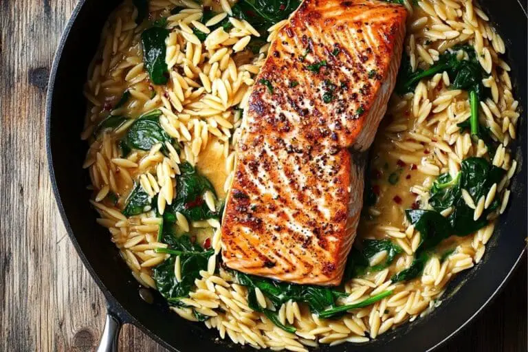 One Skillet Salmon with Lemon Orzo Recipe