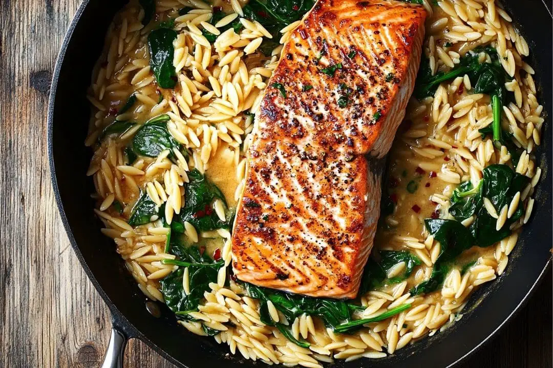 One Skillet Salmon with Lemon Orzo Recipe