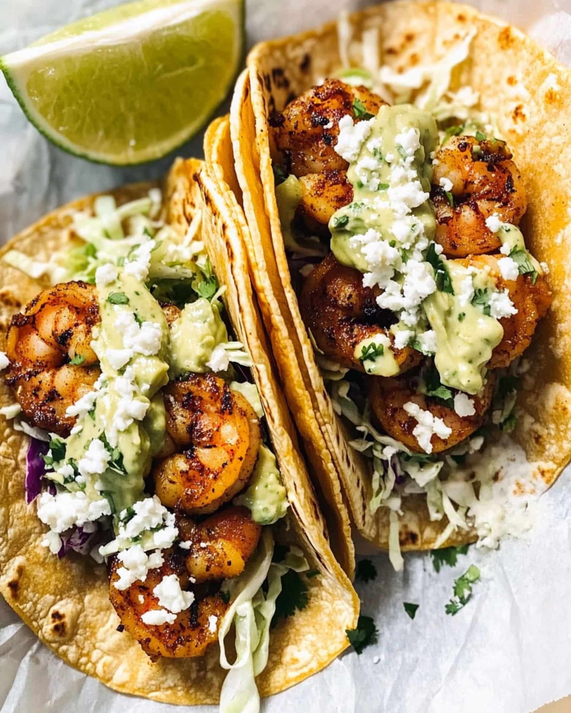 Spicy Shrimp Tacos with Garlic Cilantro Lime Slaw Recipe