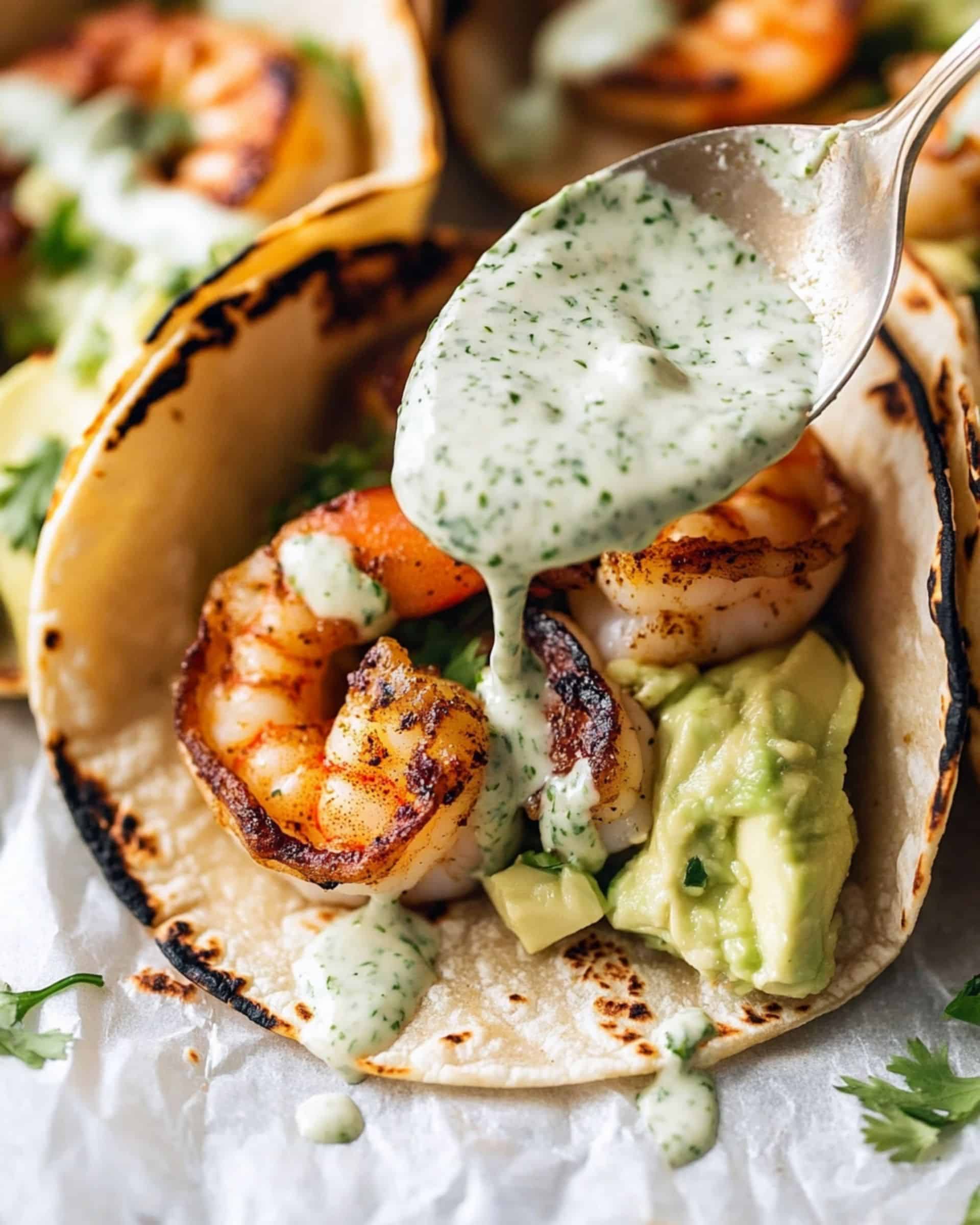 Spicy Shrimp Tacos with Garlic Cilantro Lime Slaw Recipe