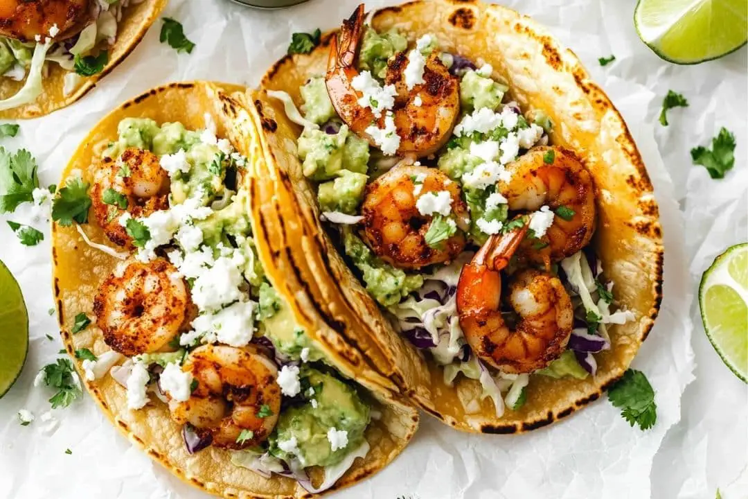 Spicy Shrimp Tacos with Garlic Cilantro Lime Slaw Recipe