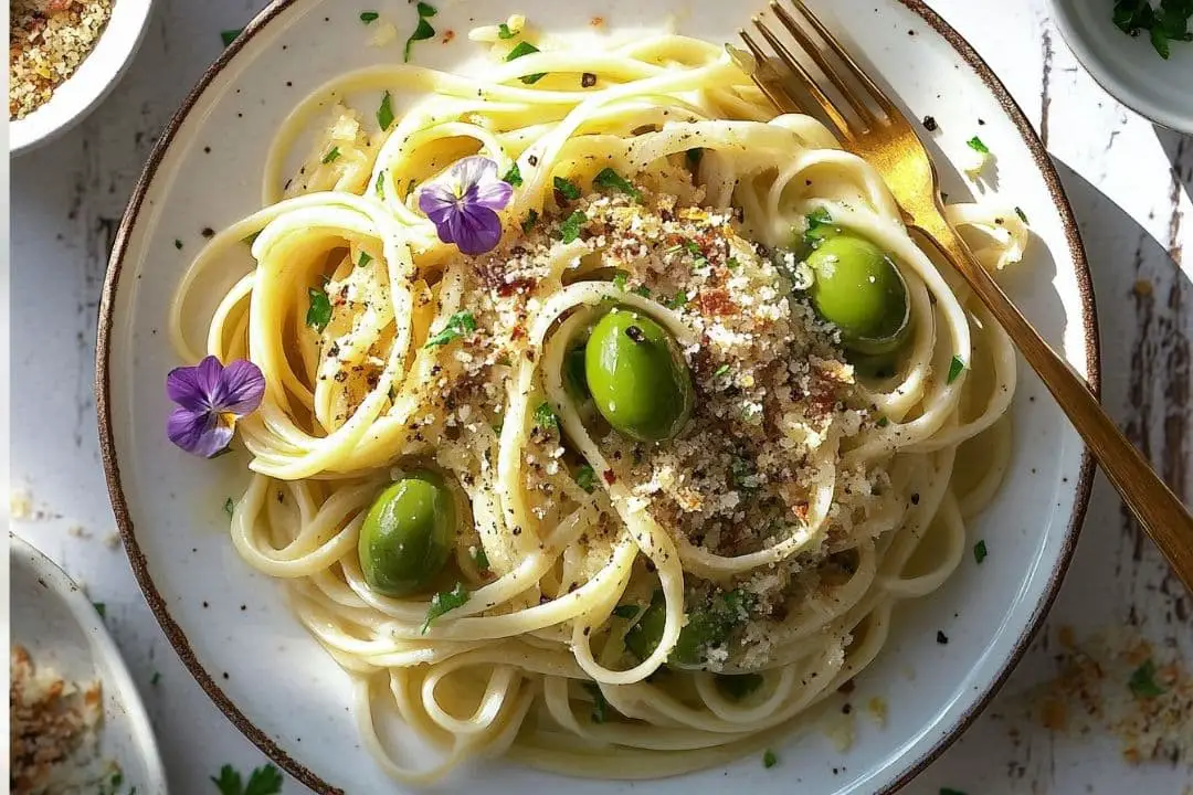Green Olive Linguine with Broccolini & Breadcrumbs Recipe