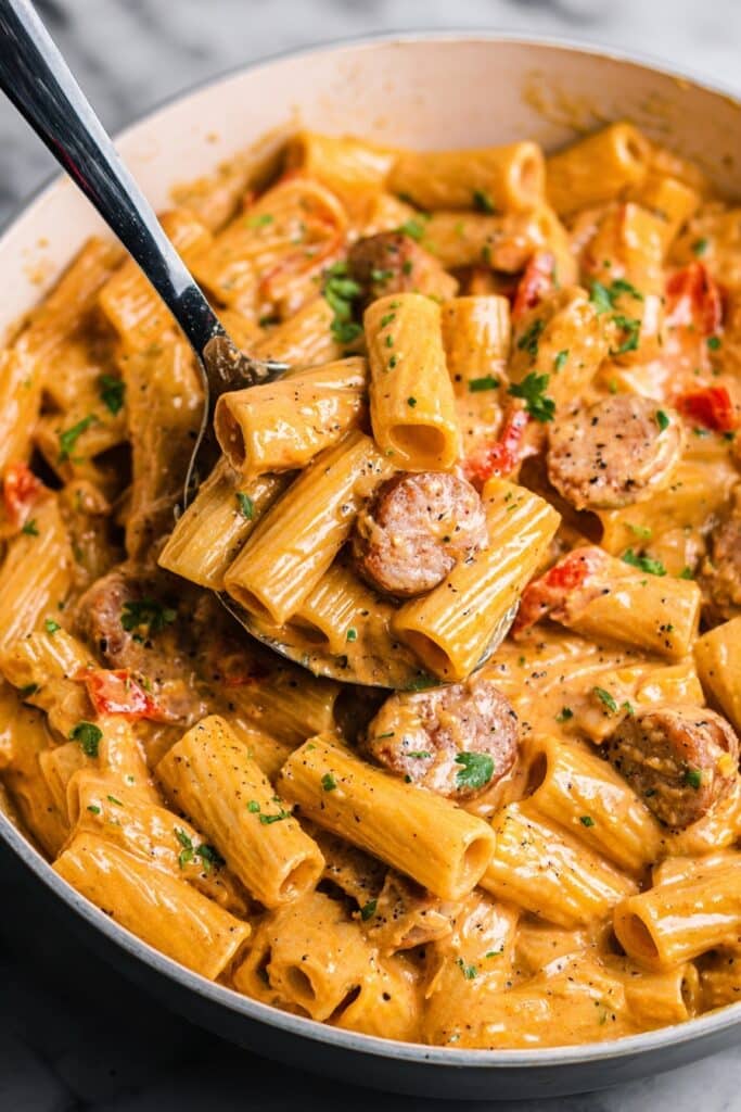 One Pot Creamy Cajun Sausage Pasta Recipe