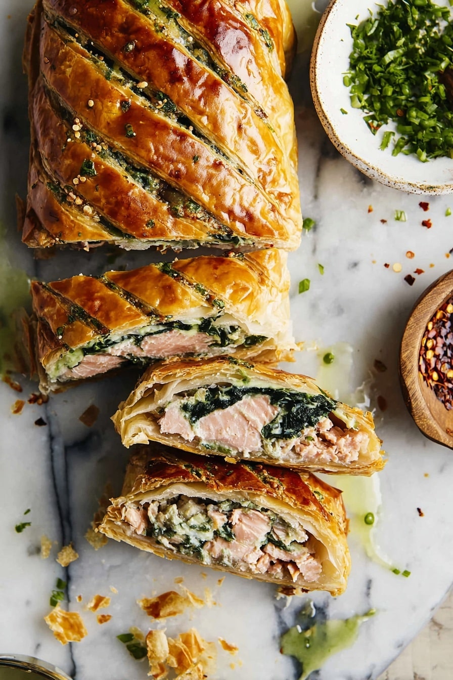 Salmon Wellington with Spinach and Mozzarella in Puff Pastry Recipe