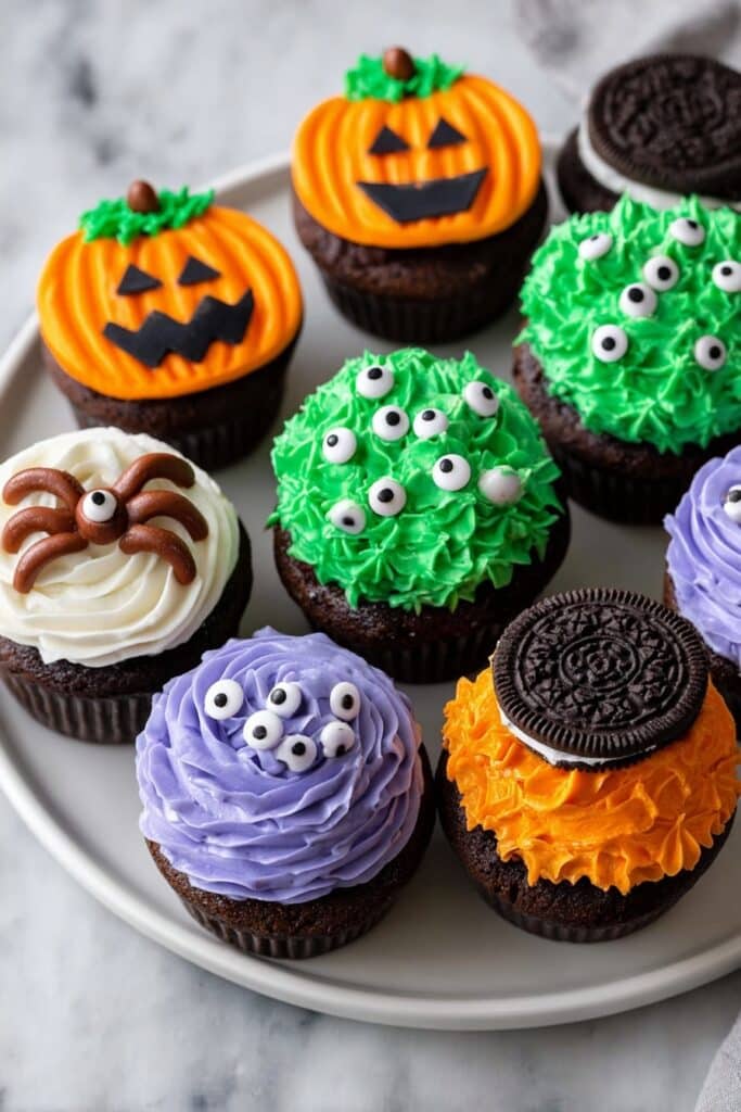 Halloween Cupcake Collection: Spider, Witch, Pumpkin, Monster, and Mickey Themed Decorated Cupcakes Recipe