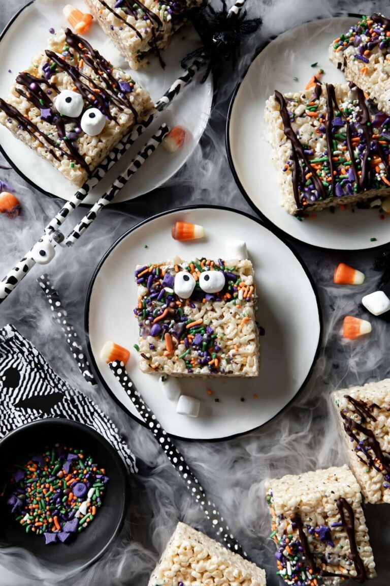 Halloween Rice Krispie Treats with Chocolate Drizzle and Straws Recipe