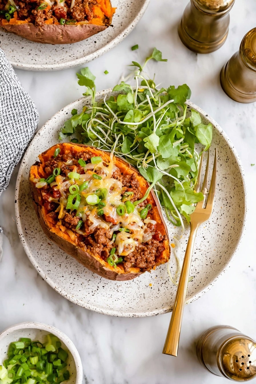 Stuffed Sweet Potatoes with Ground Beef, Veggies, and Cheese Recipe