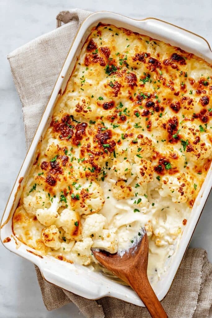 Cauliflower Casserole with Cream Cheese, Bacon, and Mozzarella Recipe