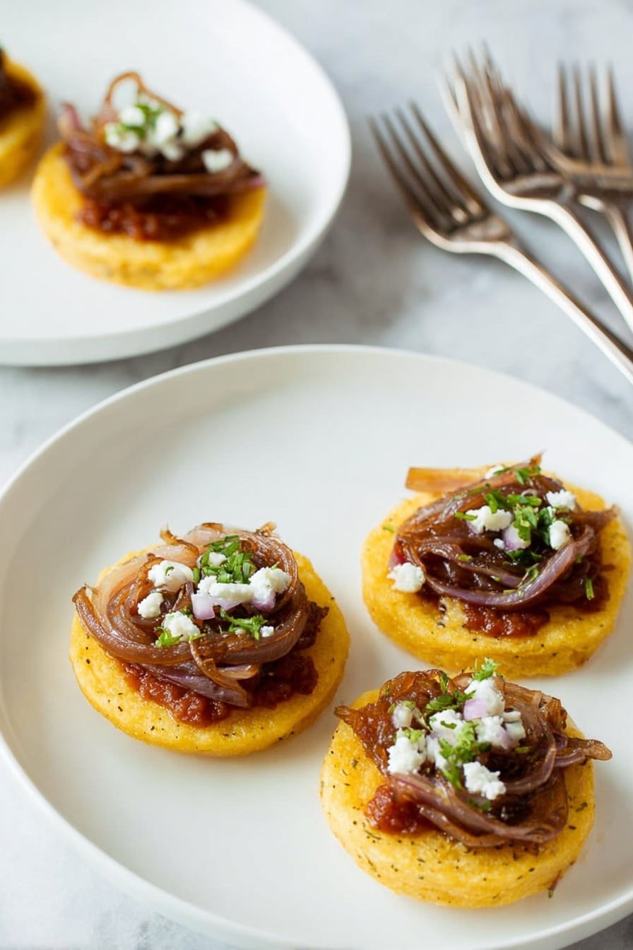 Polenta with Tomato Sauce, Balsamic Onions, and Feta Recipe