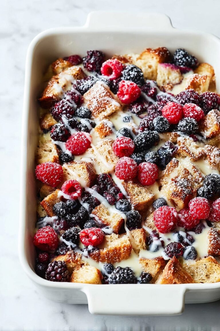 Sweet Croissant Breakfast Casserole with Lemon Berries and Cream Cheese Glaze Recipe